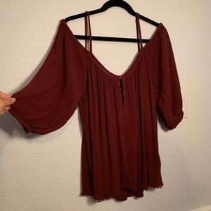 UO Ecoté Red Off the Shoulder Peasant Top